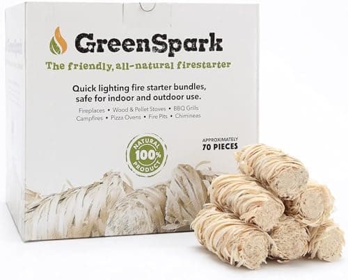GreenSpark Natural All Weather Fire Starters 70 Pcs, Smoker, BBQ, Fireplace, Wooden and Pellet Stove, Fire Pit, Long Burn Firestarter, Waterproof, Pizza Oven, Grill, Charcoal Starter