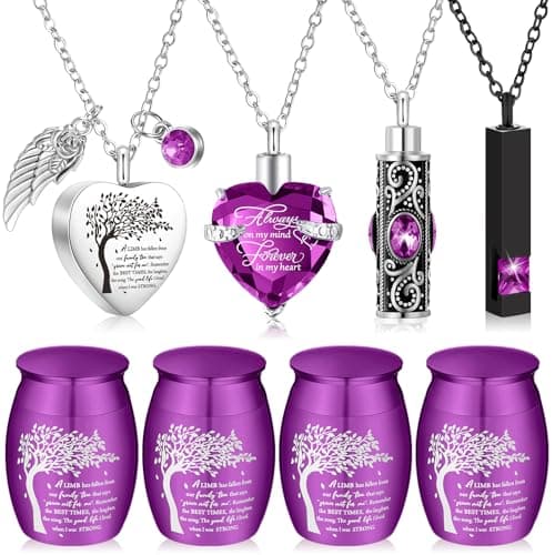 Shimeyao Set of 8 Small Urns for Human Ashes Cremation Urns Keepsake Ash Holders Family Tree Memorial Heart Locket Waterproof for Adults Women Men Loved OnesPurple