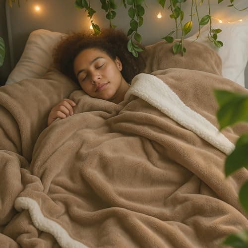 HOMEKART Super Soft Polyester Micromink Sherpa Blanket for Double Bed | Warm & Cozy Flannel | Fleece for Heavy Winter, Mid Winter & AC Room| 200 TC, 220x230 CM -Beige & White