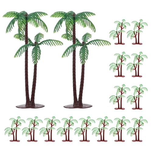 Palm Tree Cake Topper 16 Pcs Mini Fake Palm Tree Decor Miniature Coconut Trees Model Artificial Tropical Rainforest Greenery Plant Decoration for Micro Aquarium Garden Building Landscape Sandbox