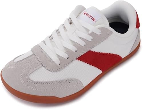 WHITIN Women's Barefoot Sneakers Casual Minimalist Zero Drop Sole Wide Toe Box Shoes Minimus Size 9 Width 9W Athletic Sports Indoor Grey Red Gum 40