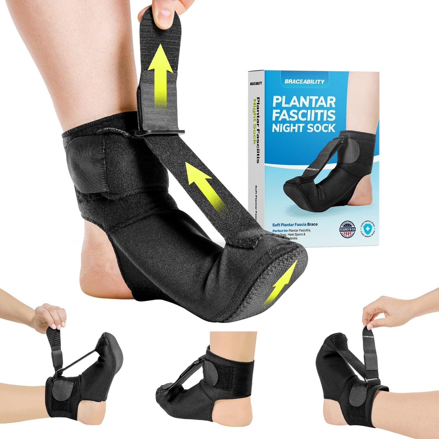BraceAbility Plantar Fasciitis Night Splint Sock Soft Plantar Fascia Brace for Sleeping Achilles Tendonitis Foot Drop Heel Pain Plantar Fasciitis Relief Night Splint for Women and Men Large