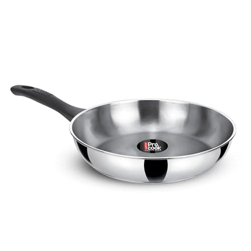 MILTON Pro cook Induction Cookware & Gas Stove Friendly Stainless Steel Sandwich Bottom Fry Pan 22cm | 3 Layer Base Heavy Bottom Frying Pan | Even & Fast Cooking | Scratch Resistant | 2 Year Warranty