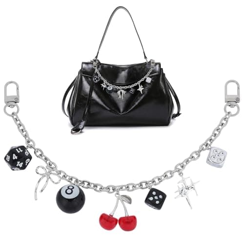 LuneClat Bag Chain Charm for Handbag Purse - Y2K Cherry 8 Ball Dice Four-Pointed Star Bagchain, Gothic Replacement Decorative Chains for Wallet Crossbody Shoulder Bags