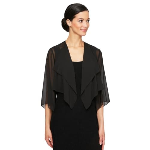 Alex Evenings Women's Short Bolero Shrug Jacket with 3/4 Sleeve Elegant Cropped Cover-Up for Formal and Evening Wear, Black, Medium