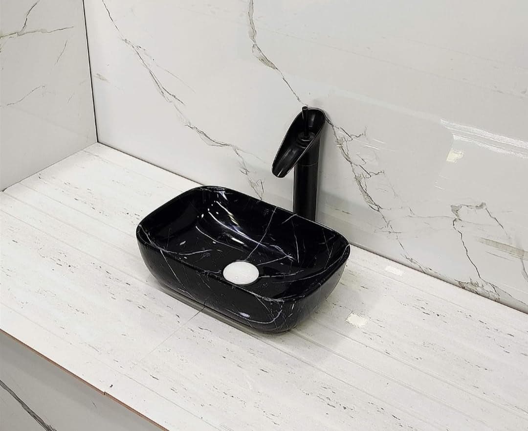 Washbasin Premium Designer Table Top Ceramic Wash Basin/Vessel Sink with Slim Rim for Bathroom Glossy Finish (05, 10x14)
