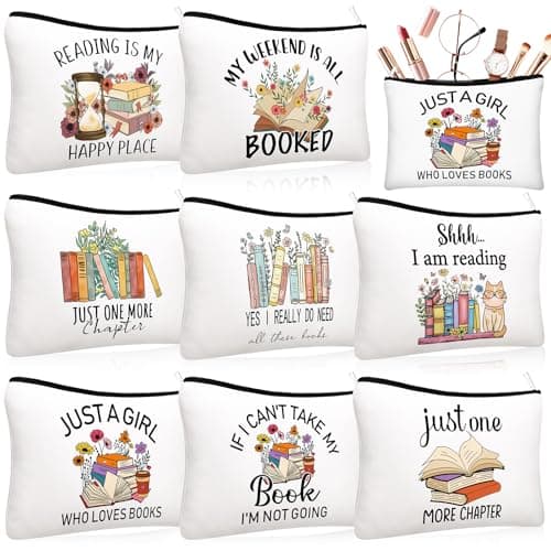 Cosblank 8 Pcs Book Club Gifts Book Lovers Makeup Bag Gifts for Women Cosmetic Bag with Zipper Pouch for Teen Adult Women Lovers Librarian Bookish Club GiftsBookFlower