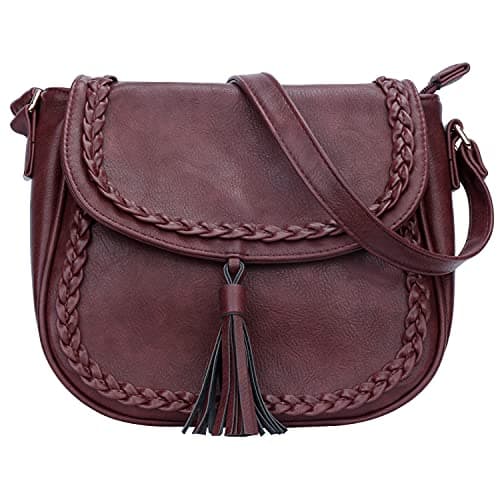 KKXIU Casual Flap Saddle Crossbody Bags for Women Purses and Handbags with Tassel (Z-Wine)