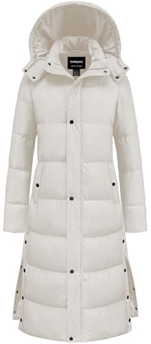 Chrisuno Puffer Jacket Women Womens Parka Down Coats Winter Mid Length Long Coat Sleeve Padded Hooded Cream White 2XL