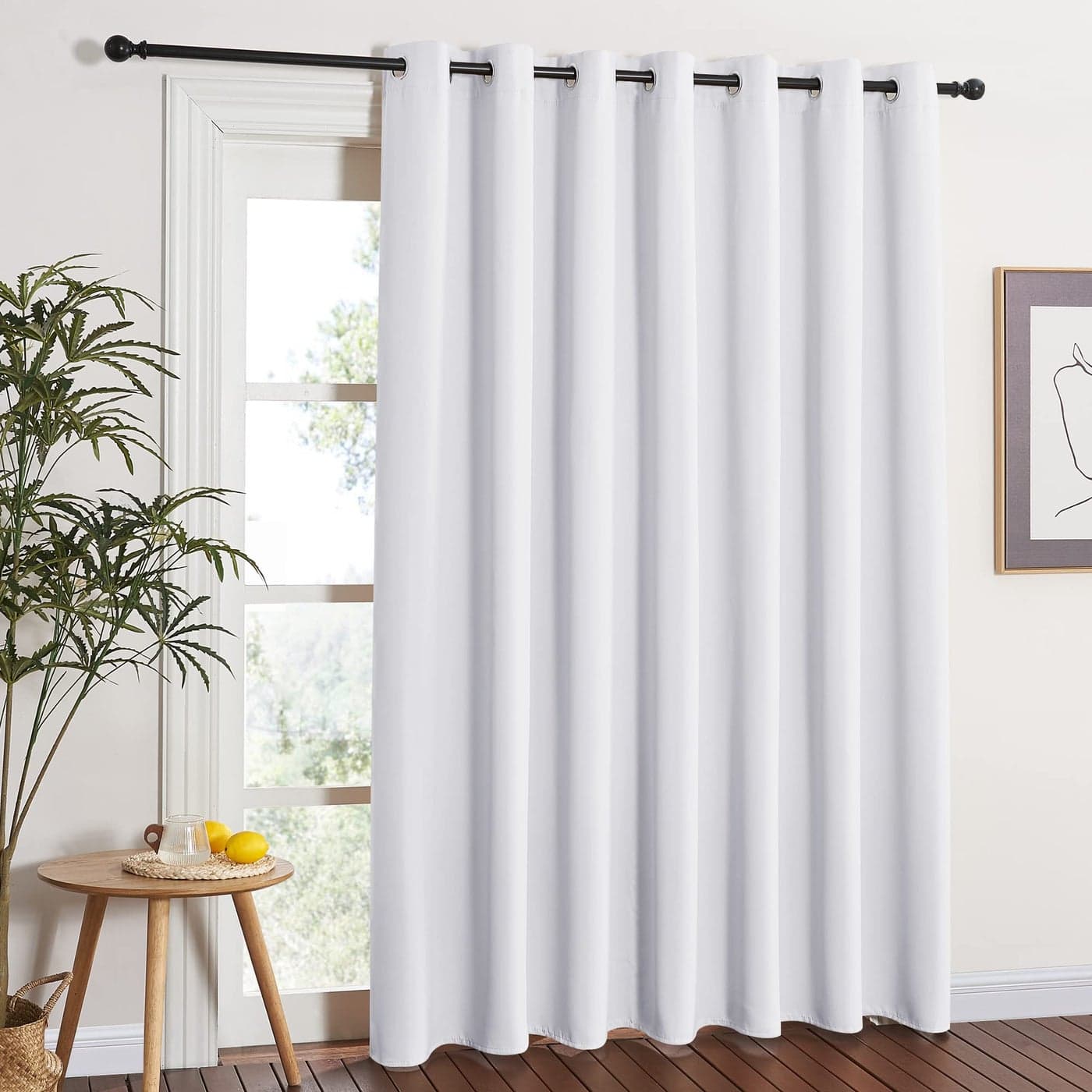 NICETOWN Vertical Blinds for Sling Door Silver Grommet Top Blackout Window Curtains Privacy Blinds for Patio Extra Wide Drapes Greyish White W100 x L84