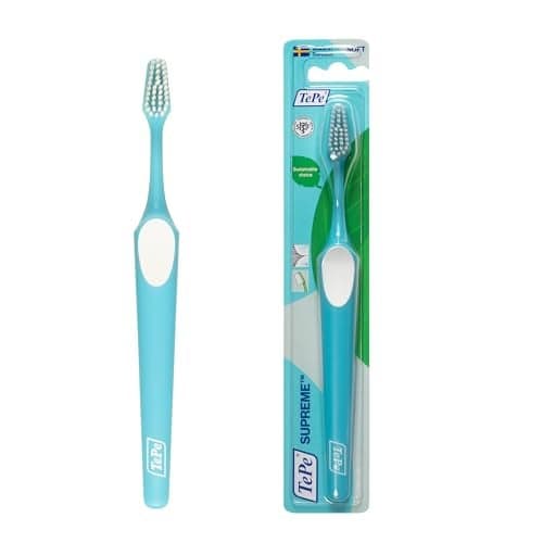 TePe Supreme Toothbrush Soft Bristle Toothbrush Tapered Brush Head for Sensitive Teeth and Gum Care Adult 1 Pack