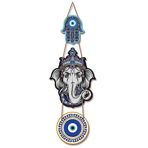 IT2M Wooden Elephant Evil Eye Wall Hanging for Wall Decor | Home Decor Items (16 X 6.5 Inches, DSS3