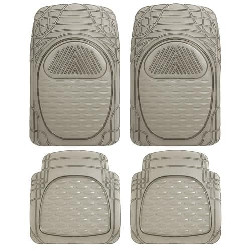 KINGSWAY Accessories Universal Anti-Skid Car Floor Mats Set of 4, Customizable Fit Rubber Mats for Car, All-Weather Protection, Anti-Tear Technology, Waterproof & Durable Foot Mats for All Cars, Smoke