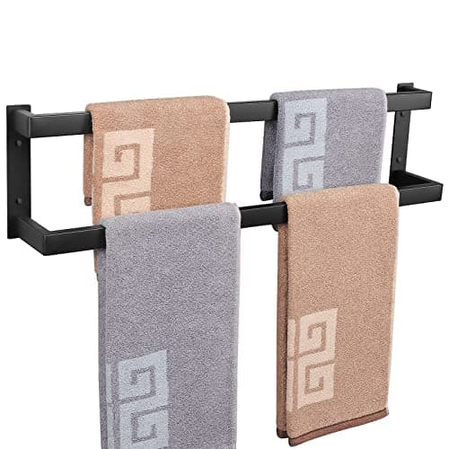 NearMoon Bathroom Towel Bar, Towel Rod Holder, Square Shelf Rack Hanging Towel for Bath, Thicken SUS304 Stainless Steel Towel Rack Wall Mounted-2-Tier Bath Accessories (24 Inch, Matte Black)