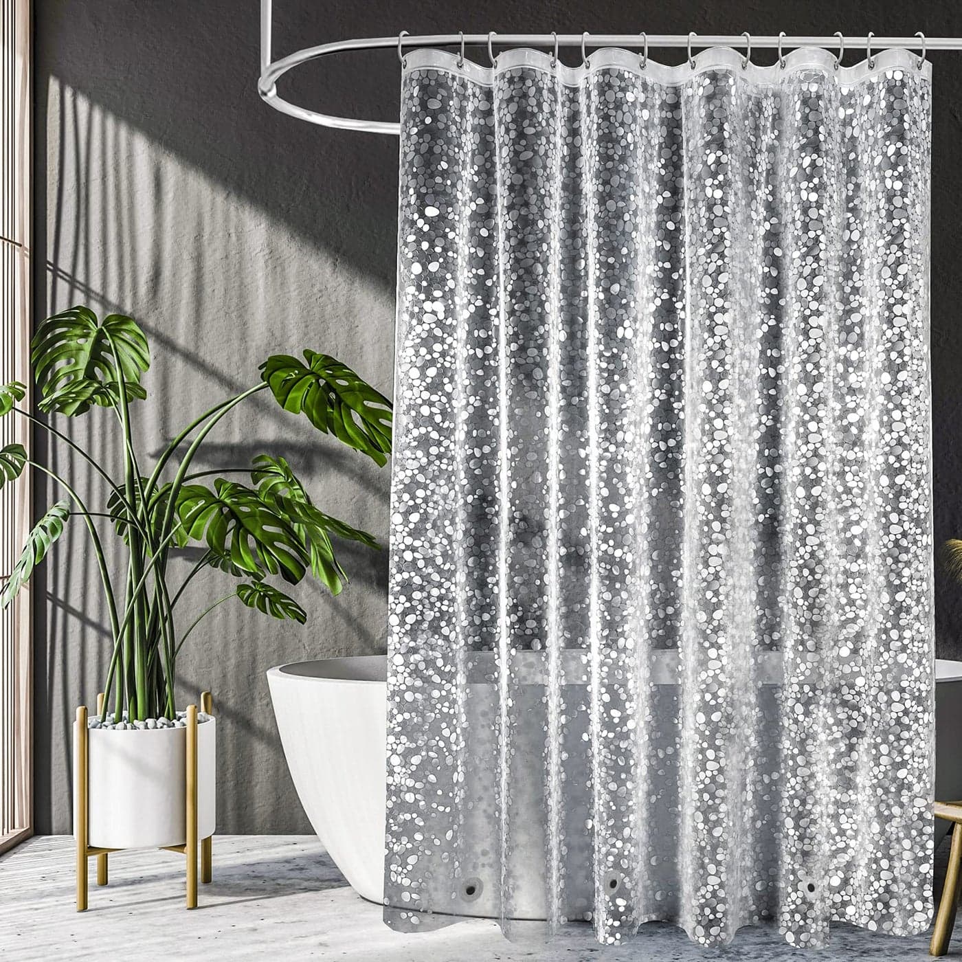 UFRIDAY Clear Shower Curtain Liner 72 x 72 inchEVA 3D Cobblestone Weighted Plastic Bathroom Shower Curtain Liner with 3 Big MagnetsTransparent
