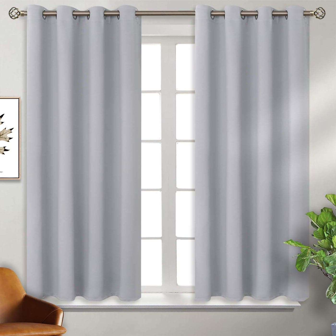 BGment Room Darkening Curtains for Bedroom Grommet Thermal Insulated Window Treatments Light Blocking Curtains for Living Room Set of 2 Panels Each 46 x 54 Inch Light Grey