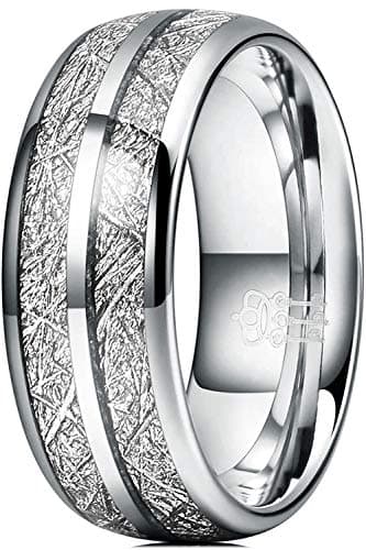 THREE KEYS JEWELRY Men Wedding Hunting 8mm Bands Tungsten Viking Carbide Meteorite Ring with Jewels PolishInfinity Unique for Him Silver Size 10