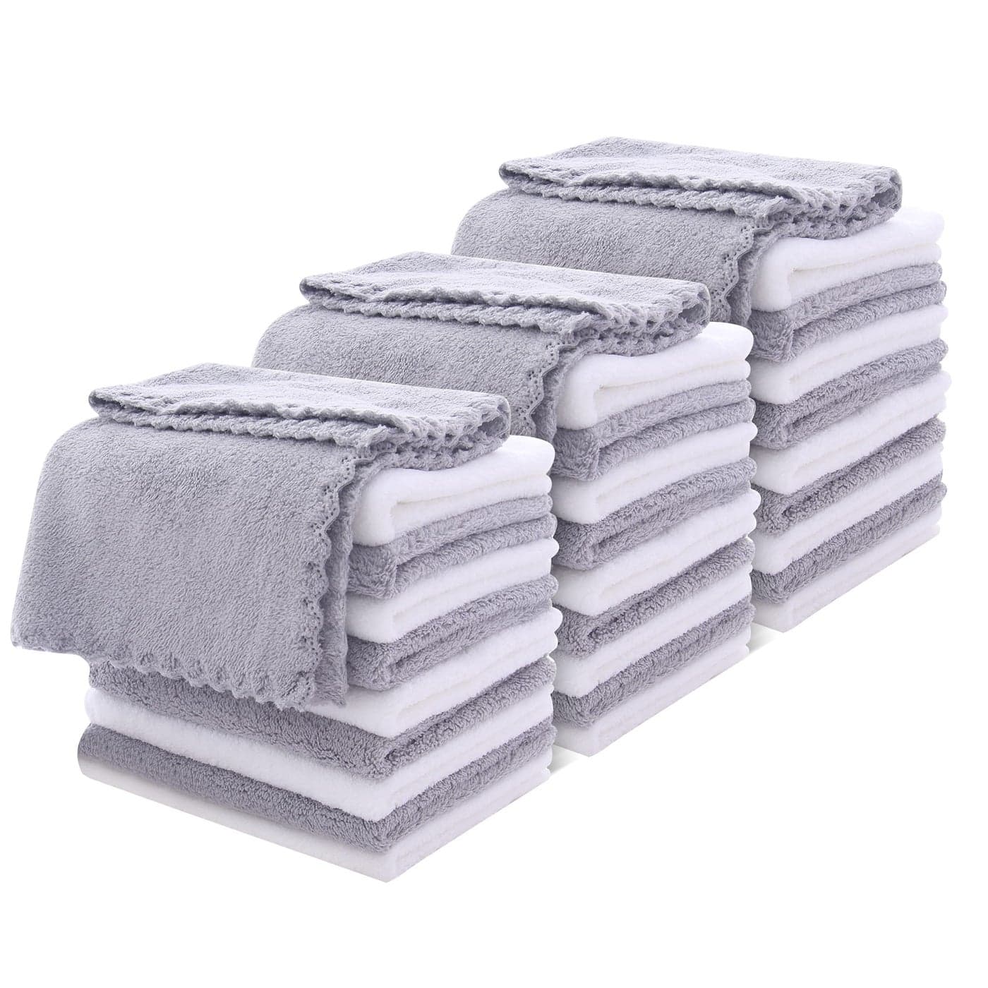 MOONQUEEN 30 Pack Microfiber Face Towel Premium Soft Makeup Remover Cloths WhiteGrey 30 Pack