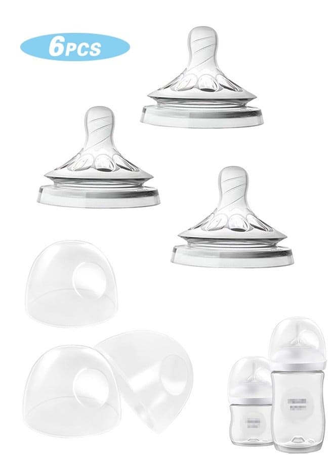6PCS Baby pacifier Baby Bottle Lids Compatible with Philips Avent Baby Bottles, 3 Pacifiers, 3 Milk Bottle Caps Soft u0026 Safe Bottle Caps for Avent Glass u0026 Natural Bottles