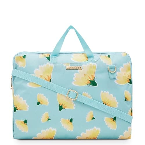 Caprese Barbara Laptop Bag Large (E) Soft Blue|Stylish Laptop Handbag for Women, 16-Inch Laptop Compatible Spacious Office Bag with Smart Sleeve, Adjustable & Detachable Strap