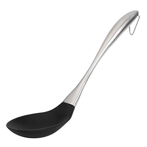P-Plus International Kitchen Silicone Ladle Spoon,Cooking Utensils Silicone Soup Ladle with Heat Resistant Silicone Covering Head and Stay-Cool Stainless Steel Handle Black Pack of 1