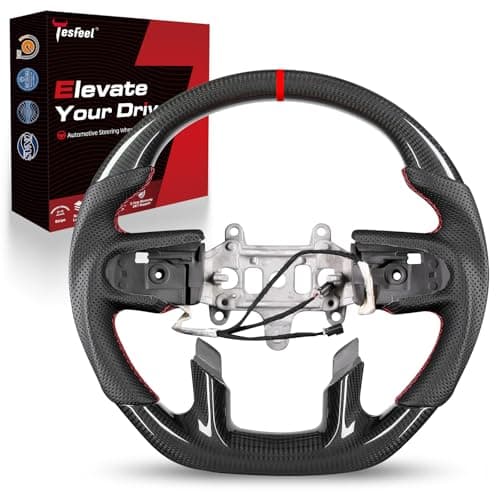 Tesfeel Real Carbon Fiber Steering Wheel for Ram 1500 TRX (2021-2024), Supports Factory Heating and Paddle Shifters, Genuine 3K Carbon with Perforated Leather, D-Shape
