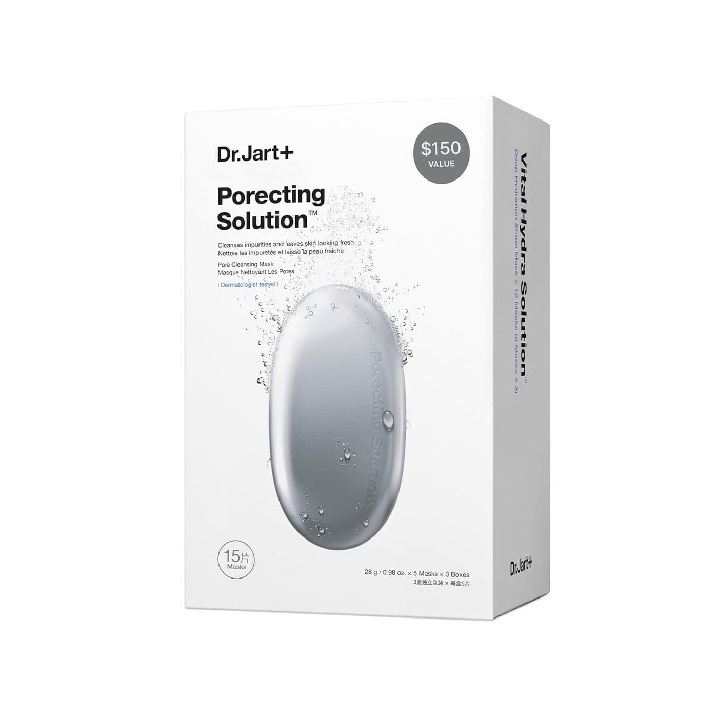 Dr.Jart+ Dermask Porecting Solution Face Mask for Reducing Oil and Pore Tightening | Bubbling Charcoal Korean Face Mask | Korean Skin Care