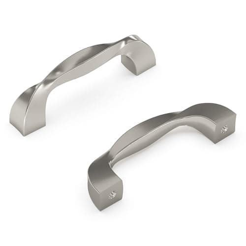 Hickory Hardware 1 Pack Solid Core Kitchen Cabinet Pulls, Luxury Cabinet Handles, Hardware for Doors & Dresser Drawers, 3 Inch Hole Center, Satin Nickel, Twist Collection