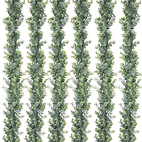 DearHouse 6 Pack Faux Eucalyptus Garland Plant, Artificial Vines Hanging Eucalyptus Leaves Greenery Garland for Wedding Backdrop Arch Wall Decor, 5.9 Feet/pcs UV Protected Indoor Outdoor