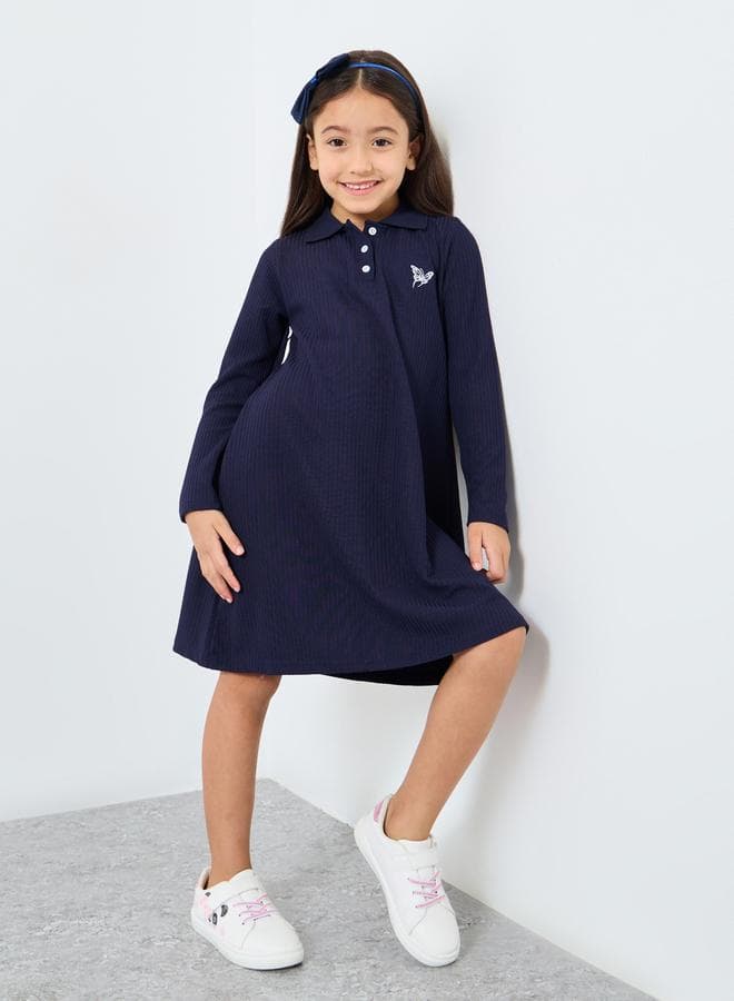 Girls Textured Knit Polo Dress