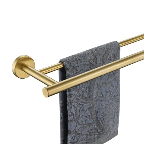 JQK Double Towel Bar 20.5 Inch, Brushed Gold Useable 18 Inch 304 Stainless Steel Thicken 0.8mm Towel Rack Bathroom, Towel Holder Wall Mount, TB100L18-BG