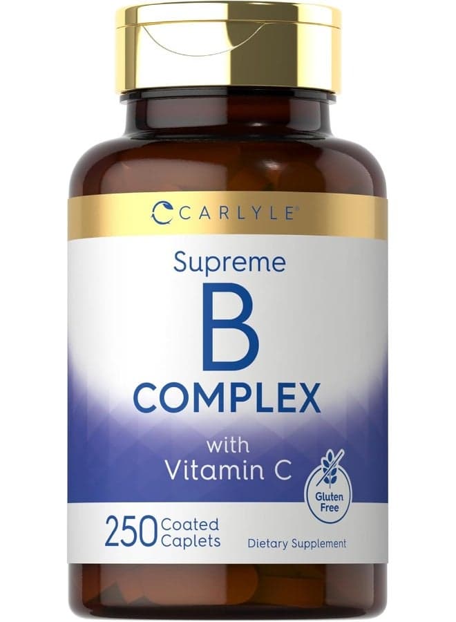 Carlyle Vitamin B Complex Plus Vitamin C | 250 Caplets | Vegetarian, Non-GMO and Gluten Free Supplement