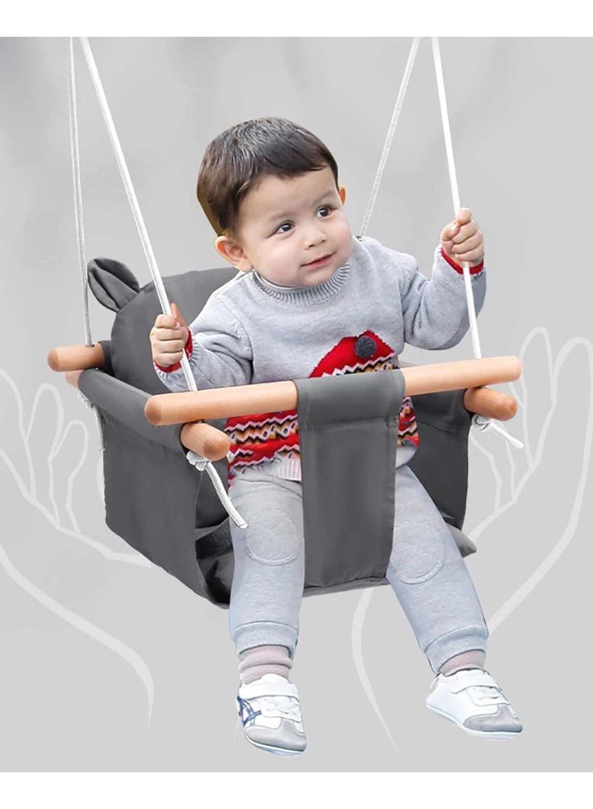 Baby Swing Seat, Secure Canvas and Wooden Hanging Swing Chair for Baby, Infant, Toddler, Kids Toys - Indoor and Temporary Outdoor Hammock for Indoor Playground, Tree Swings or Backyard