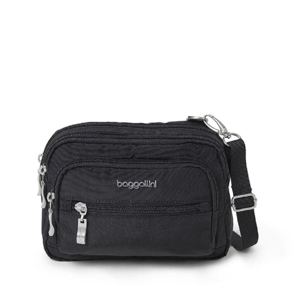 Baggallini unisex adult Triple Zip Bagg cross body handbags, Black, One Size US
