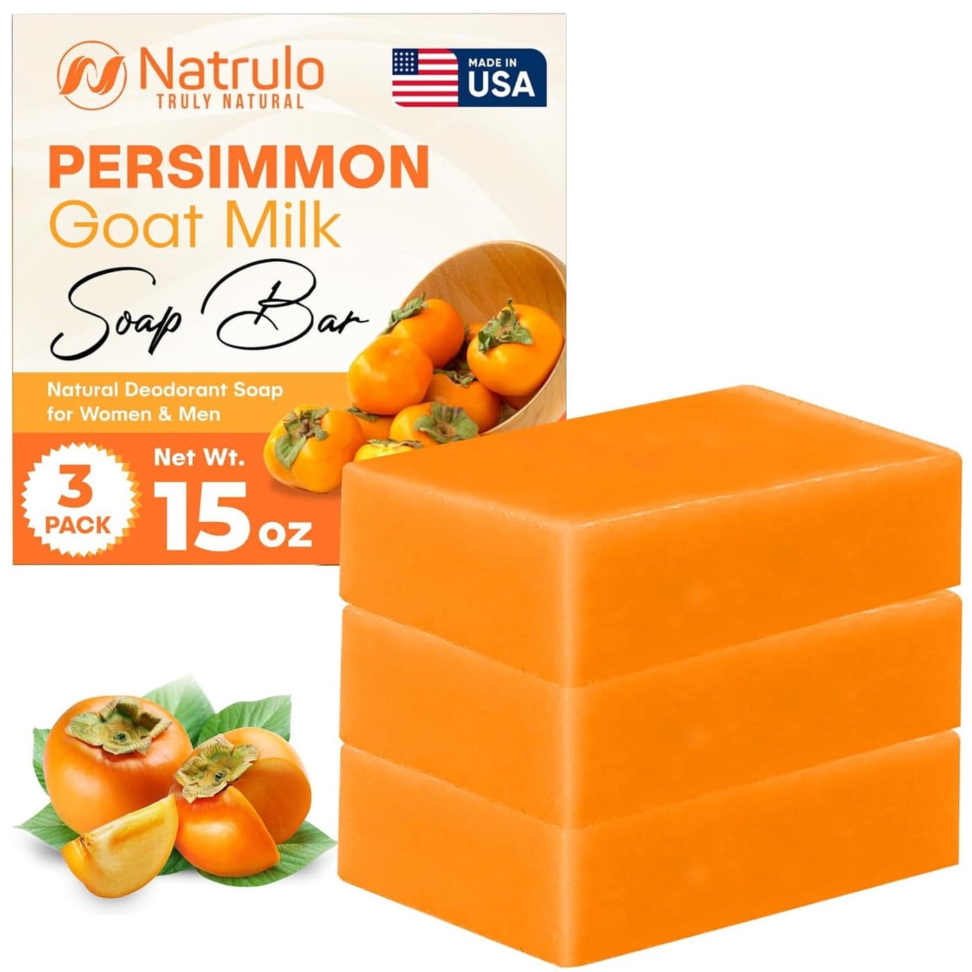 Persimmon Soap Bar for Body Odor Control Purifying Deodorizing Body Wash with Goat Milk for Eliminating Body Odor Great for Skin Brightening Natural Deodorant Soap for Men Women