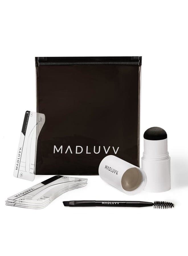 Eyebrow Stencil Kit - Easy-to-Use, Natural Look, 9 Popular Shapes, Used by Professionals - Includes Stamp, Stencils, Spoolie, and Travel Bag (Taupe)