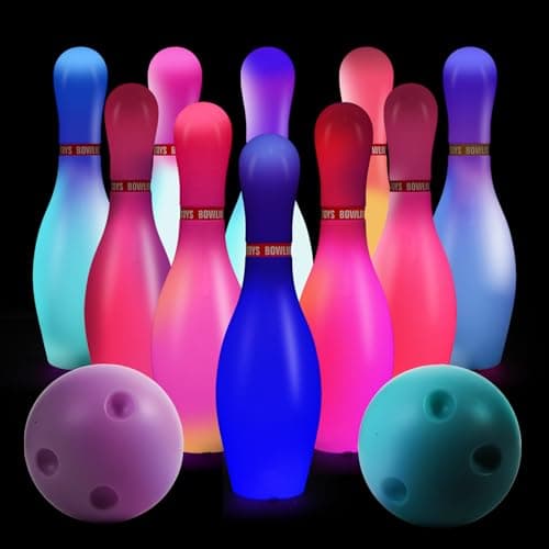 Zloveleexr Light Up Bowling Set Glow in The Dark Bowling Pins for Outdoor and Indoor Kids Games Fit Christmas New Year Party Gift Kids Education Motor Skills Toysbolwing pin 1023in