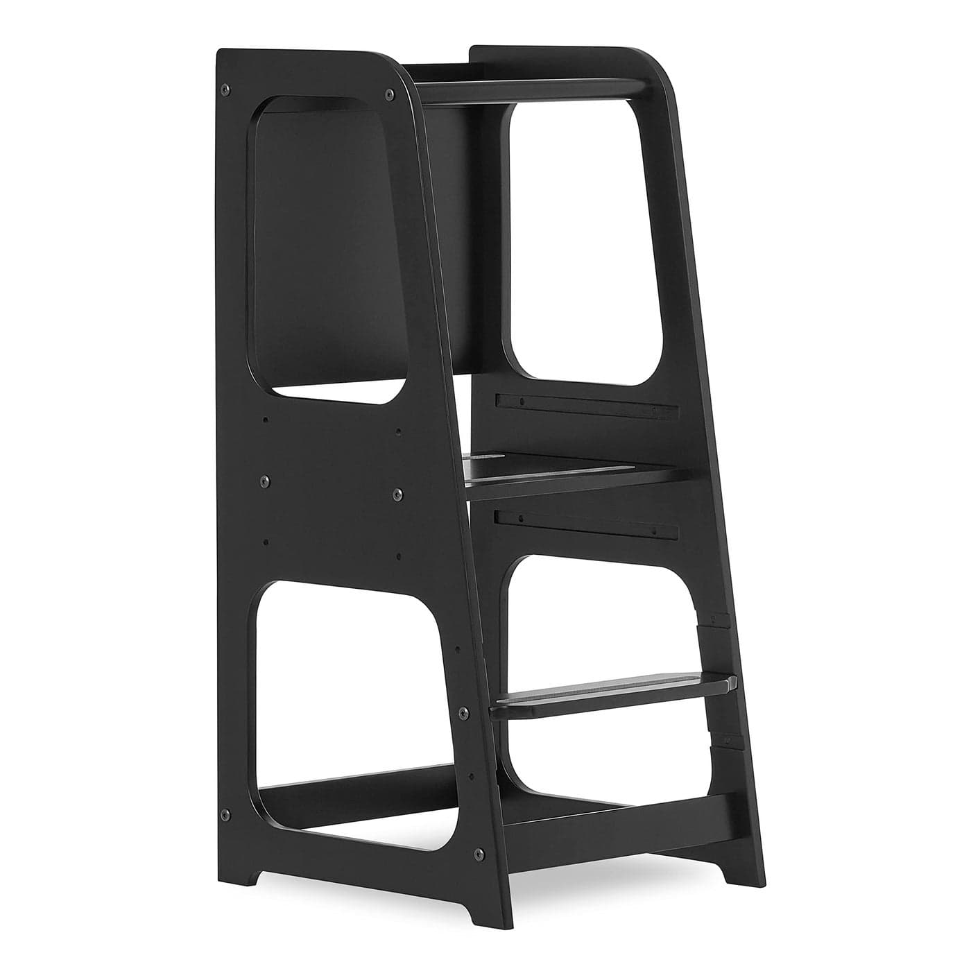 Dream On Me Explora Tower Step Stool in Black AntiSlip Base Multipurpose Kids Step Stool 3 Platform Heights Chalkable Black Board