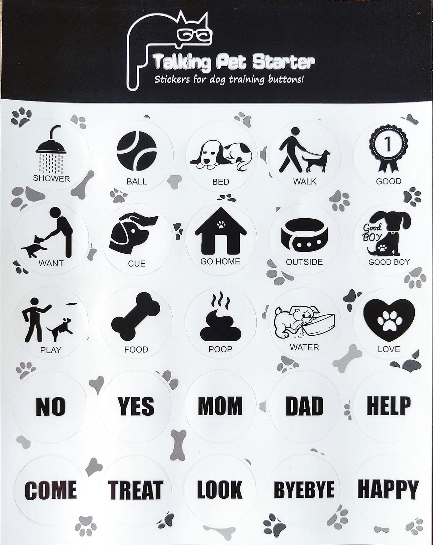 BOSKEY Pet Training Button Sticker Creative DIY Dog Emotional Expression Stickers Let Your pet say What it Wants to do Dog Sticker with 25 Actions Buttons not Included Dog Sticker