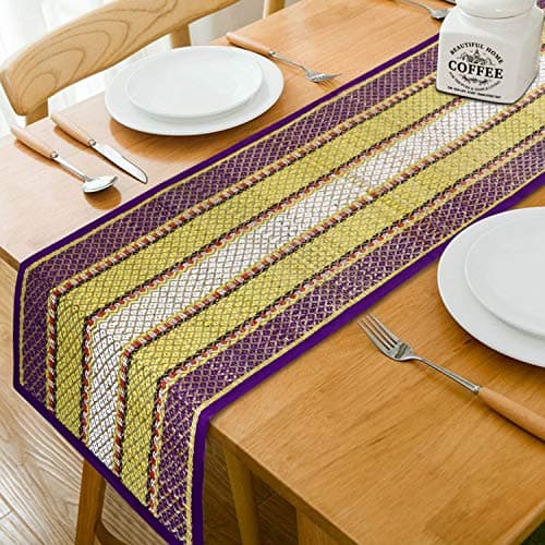 HOKIPO ® Natural Handmade Madurkathi Heat Resistant 6 Seater Dining Table Runner (12x72 Inches, Purple, PR-IN77)