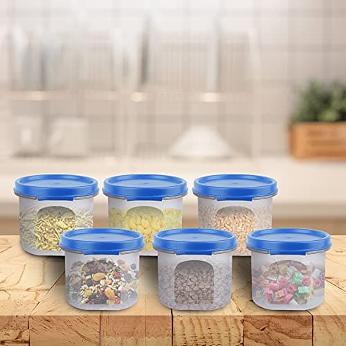 Cutting EDGE Smart Slim Storage Set of 6 – 285ML | Airtight & Leak-Resistant Round Modular Plastic Containers for Pasta, Snacks & Cookies | Stackable, BPA-Free, Refrigerator Safe – Light Blue