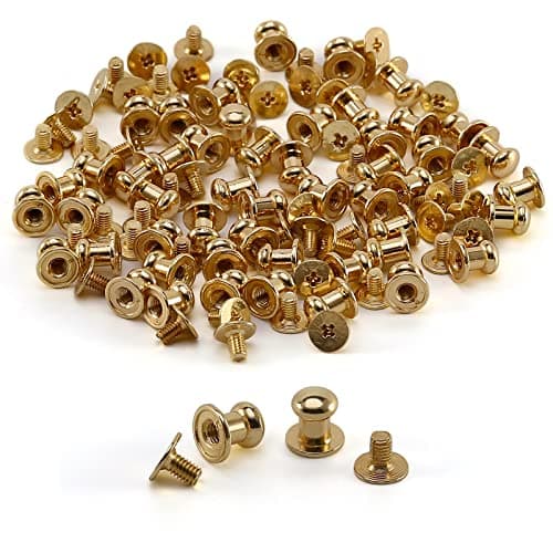 TiSuit 50 Sets Chicago Screws Round Head Button Cross Screw Stud Rivet for DIY Craft Leather Repairs Decoration Accessories Gold6mm