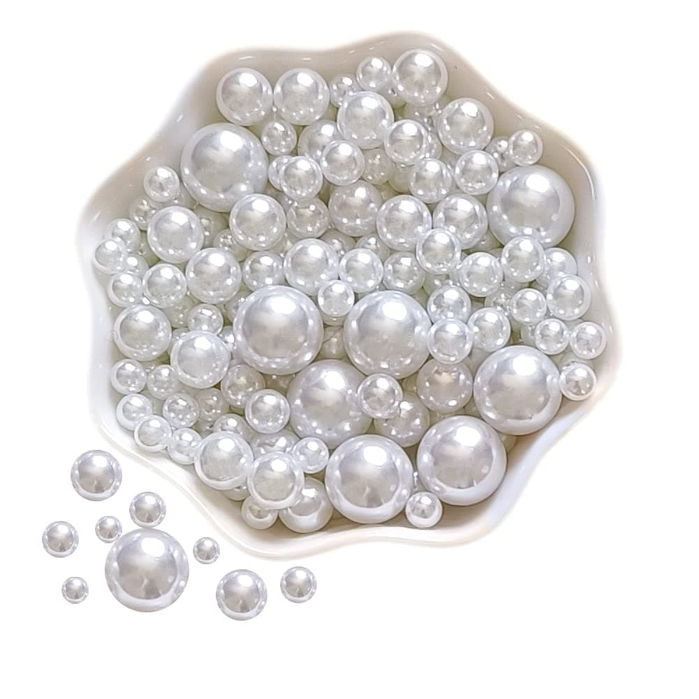 Lifestylecat 4 Size 330pcs Assorted Pearls Beads No Holes White Pearls Beads 5mm 6mm 8mm 12mm Pearls for DIY Table Scatter Wedding Birthday Party Home Decoration