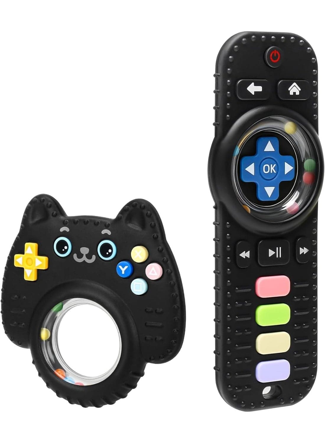 Baby Rattles Teething Toy for Babies, 2 Pack, Teething Relief for Infant 0-24 Months, Silicone Teethers TV Remote Boys and Girls Sensory Toy
