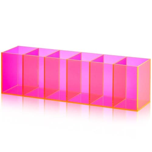 Jetec Acrylic Pen Holder 6 Compartments Makeup Brush Stationery Organizer Pencil Holder for Desk Accessories, Cosmetic Brushes, Dorm, Home, Bathroom, Kitchen, Office Supplies(Neon Pink)
