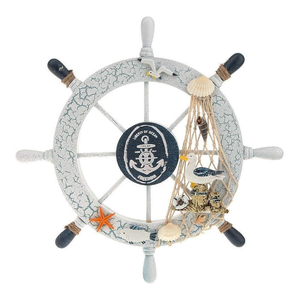 FRECI Nautical Bathroom Accessories Wooden Beach Boat Ship Steering Wheel Bedroom Wall Decor B