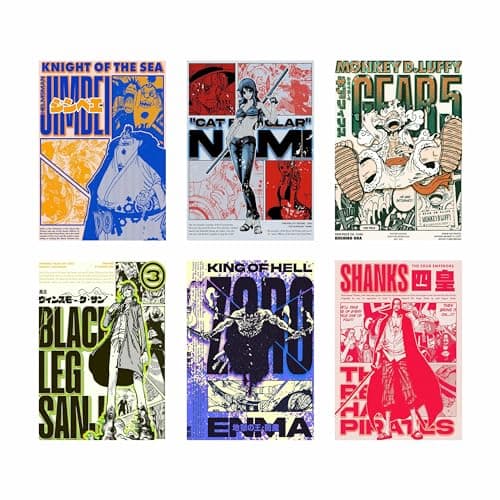 CodersParadise One Piece Anime Wall Posters | 8x12 Inch (A4) Premium Luffy, Zoro, Nami & Shanks Prints, Thick Cardstock | Wall Art for Bedroom, Living Room & Office, Glue Dots Included (Pack of 6)