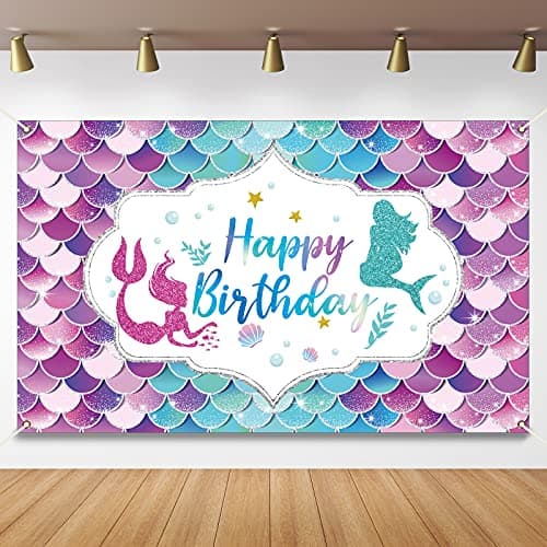 Mermaid Birthday Party Decorations Under The Sea Birthday Banner for Girl Princess Large Mermaid Themed backgroud Backdrop for Indoor Outdoor Car Party Decorations Supplies