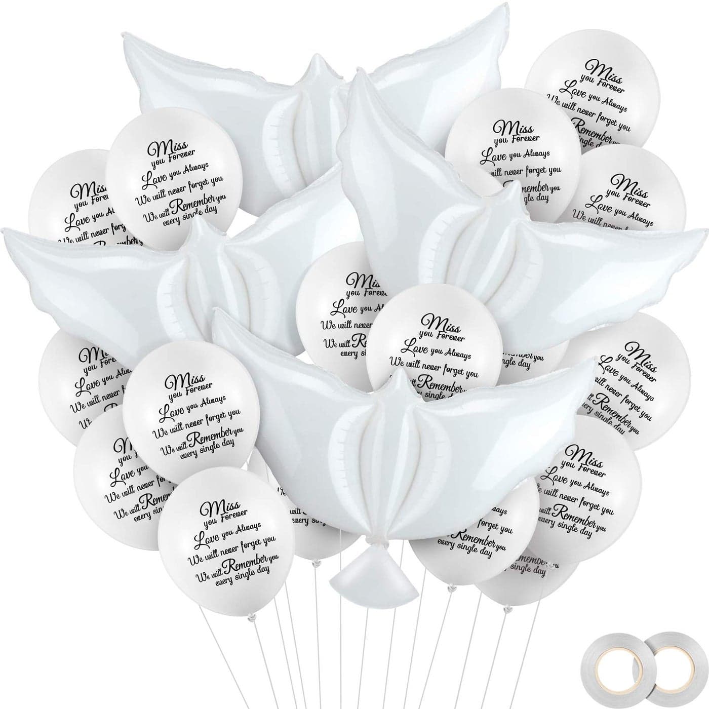 Skylety 36 Pcs Memorial Balloons with 4 Peace Dove Balloons to Release in Sky Remembrance Helium Decorations for Funerals Heavenly Birthday Anniversaries and Memorial ServicesWhite