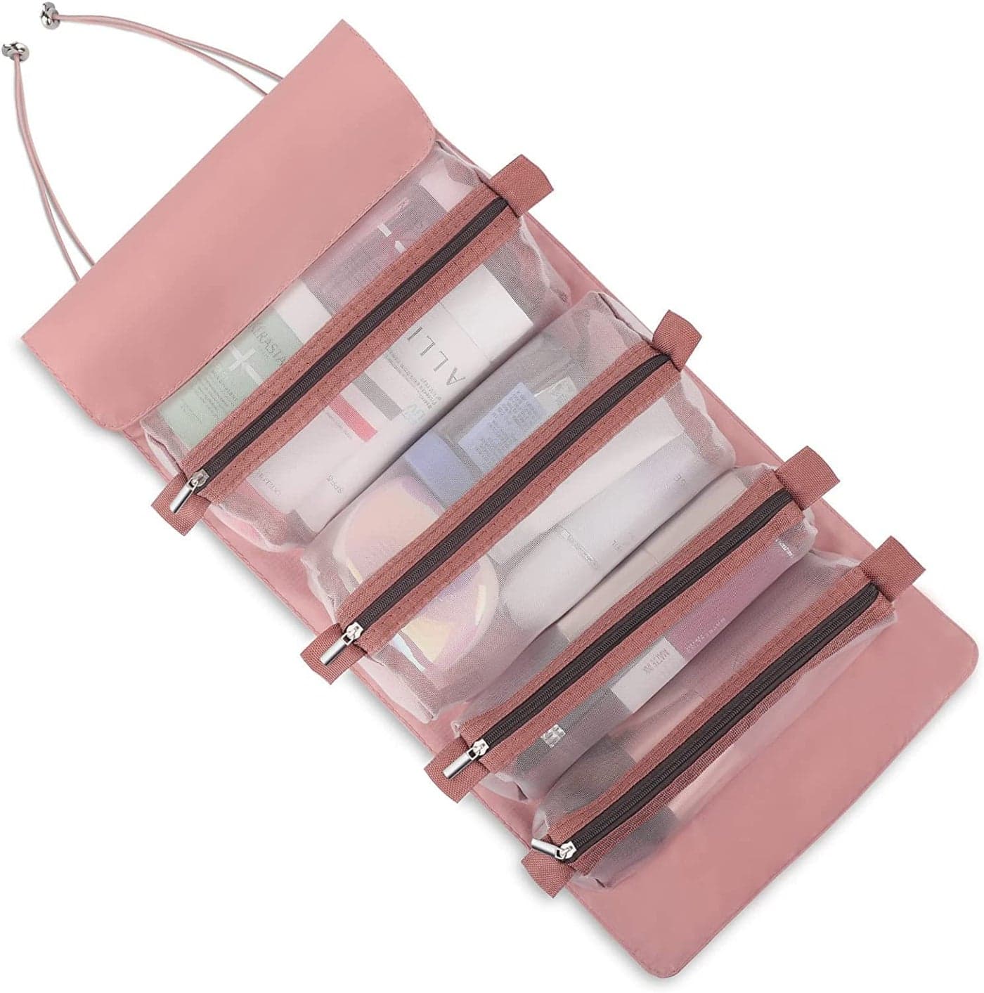 NOBILEA Makeup Pouches for WomenRoll Up Makeup Hanging BagFolding Travel Toiletry Bag with 4 CompartmentsDetachable Cosmetic Organizer